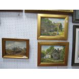 Jean Woodhead, Farmyard Scenes with chickens in foreground, pair of oils on canvas, signed lower