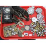 Sheffield Police Leather Belt, badges, tunic buttons and numbers, torch, quantity of coinage,