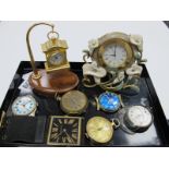 A Fattorine Ladies Silver Cased Mechanical and Other Watches, enamelled dressing table clock.