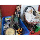 Banjo, Toys, Charlie Chaplin Bottle Holder, etc:- One Box and a Doll in Pram