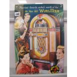 Wurlitzer Tinplate Sign, circa 2000, 41 x 28cm.