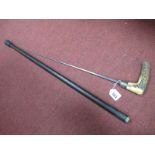 Walking Stick with sword enclosed, antler handle.