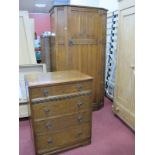 Oak Bedroom Suite, comprising:- wardrobe with canted corners, chest of four drawers and bed ends.