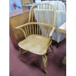 XIX Century Style Elm Windsor Chair, with spindle back, crinoline stretcher and turned legs.