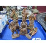 Anri, GG Oberammergau, and other carved wooden figures. (6):- One Tray
