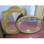 Gilt Oval Framed Wall Mirror, circa early XX Century, 90cm high; a rustic pine framed wall