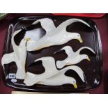 Beswick Pottery Wall Plaque, Seagulls '658' numbers 1 to 4, each with yellow beak and right wing