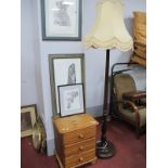 A Pine Bedside Chest of Three Drawers, standard lamp.