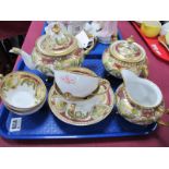 Noritake Tea for Two Set, of eleven pieces featuring idyllic landscape within claret and gilt