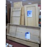 XIX Century Pine Triple Wardrobe, with stepped pediment, mirrored and twin panelled doors, on turned