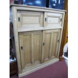 XIX Century and Later Pine Kitchen Cupboard, with brass inset handles to sliding doors, 123.5cm