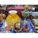 Oil Lamp, watch domes, brass compass, First Day Covers, etc:- One Tray