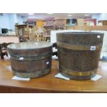 Two Coopered Oak Circular Planters, the tallest 27.5cm.