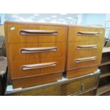A Pair of G Plan Circa 1970's Bedside Chest of Three Drawers, having lipped handles, bearing red G