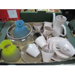 Poole Two Tone Table Ware, painted glass vases, etc:- One Box