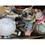 Cuckoo and Vienna Clock Weights, printing blocks, signed publicity cards, light fitting:- One Box