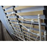 White Painted Metal Double Bed Ends and Rails, with slats.