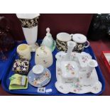 Wedgwood 'Cornucopia' Hexagonal Vase, mugs, trinket box, Beswick honey pot, Coalport figurine