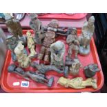 Fifteen Carved Wooden Figures, including R Fortin Aztec, Timmoma:- One Tray