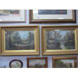 J. James, Countryside Scenes, pair of oil paintings, circa 1900, signed, 29.5 x 44.5cm.