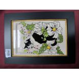 A Moorcroft Pottery Plaque PLQ11, painted in the 'Daisey Cat' design by Rachel Bishop, 28cm high -