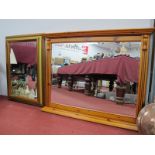 A Pine Framed Bevelled Overmantle,95 cm wide, rectangular wall mirror. (2)