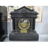 A XIX Century State Clock Corinthian Columns, circular brass dial Roman numerals to black chapter