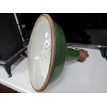 Mid XX Century Green Enamel Industrial Light, with perspex bulb covering, approx 45cm diameter.