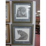 Gary Hodges 'Jaguar' Limited Edition Print of 500, 28.5 x 31.5 cm and 'Lion' limited edition of 850,