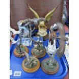 Merlin Fine Arts Bird Figure Groups (4), Wind Rider by Chuck Ren, Franklin Mint tankard, etc:- One