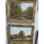 Peter Duffield: Pair of Oils on Canvas, rural river scenes, both signed lower right, gilt frames,