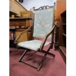 A Late XIX Century Folding Campaign Chair, re upholstered in William Morris 'Strawberry Thief'