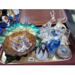 Mdina Glass Pebble Paperweight, Dartington clock, 'Elegant' hexagonal paperweight, leaf dish and