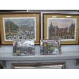 George Cunningham, 'Fitzalan Square' and 'Church Street', pair of colour prints, 30 x 41.5cm;