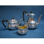 A Hallmarked Silver Three Piece Tea Set, Mappin & Webb, Sheffield 1918, each of oval form with