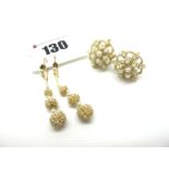 A Pair of XIX Century Seed Pearl Cluster Earrings, of openwork cluster design, on post fitting; A
