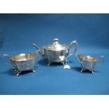 A Hallmarked Silver Three Piece Tea Set, GG&S, Sheffield 1911, each of shaped design with wavy edge,