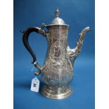 A Georgian Hallmarked Silver Coffee Pot, (makers mark rubbed) London 1775, of baluster form