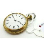 A XIX Century Ladies Fob Watch, the white dial with black Roman numerals, the movement cover stamped