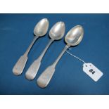 Three Hallmarked Silver Fiddle Pattern Table Spoons, initialled and crested.