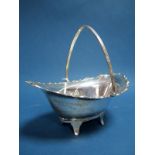 A Hallmarked Silver Swing Handled Basket Dish, JR, Sheffield 1919, of navette shape with wavy