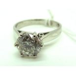 A Large Platinum Single Stone Diamond Ring, the (7.5mm) brilliant cut stone six claw set high