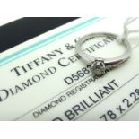 Tiffany & Co; A Platinum Single Stone Diamond Ring, the brilliant cut stone six claw set between