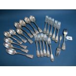 A Part Canteen of Hallmarked Silver Fiddle Thread and Shell Pattern Cutlery, George Adams, London