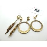 A Pair of 9ct Gold Modernist Style Drop Earrings, of abstract bark textured design, Birmingham 1967,