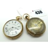 A.W.W.Co. Waltham; A XIX Century Ladies Fob Watch, the signed dial with black Roman numerals and