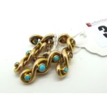 A Pair of c.Late XIX / Early XX Century Turquoise Set Gent's Cufflinks, each of twisted design