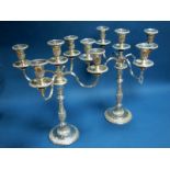 A Pair of Modern Cast Hallmarked Silver Four Branch Candelabra, CS, Sheffield 1997, each leaf