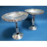 WMF; A Pair of Stylish Plated Comports, each of geometric pierced design supporting circular dish,