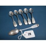 A Set of Six Hallmarked Silver Fiddle Pattern Teaspoons, (possibly John Wren) London 1837,